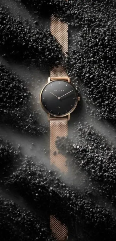 Modern watch with black texture background, stylish wallpaper.