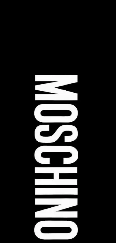 Moschino black wallpaper with bold white text.