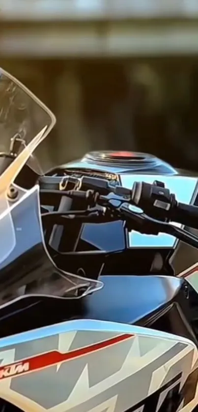 Close-up of sleek motorbike with modern design.