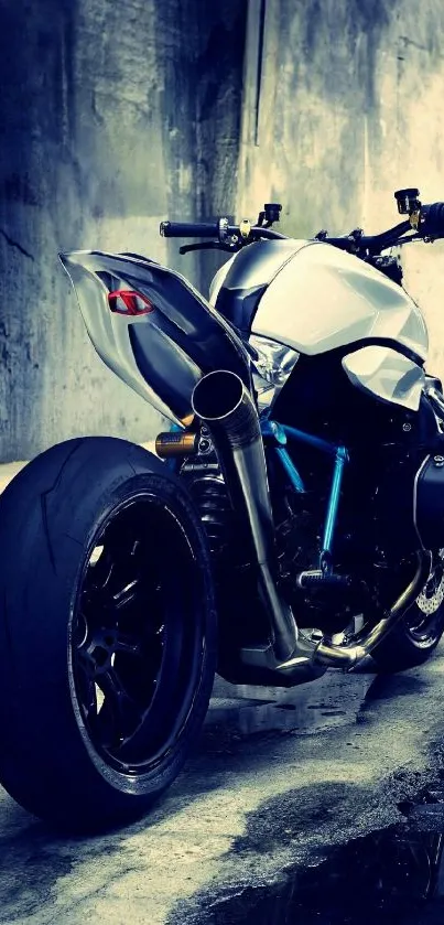 Sleek motorcycle in a cool urban setting wallpaper.