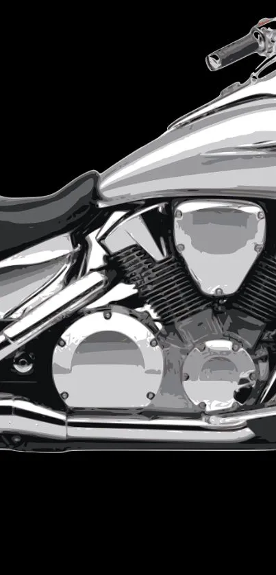 Shiny vector illustration of a motorcycle engine in black and silver tones.