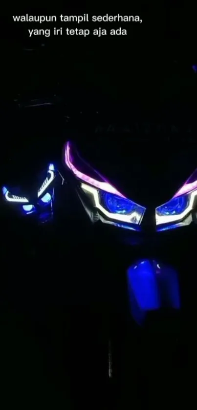 Futuristic motorcycle with neon lights in a dark setting.