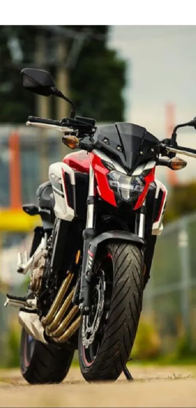 Dynamic motorcycle on city street, showcasing sleek design.