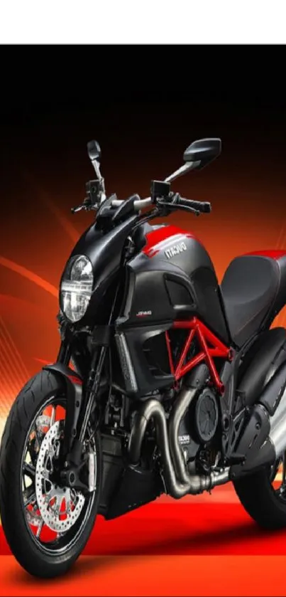 Vibrant red and black motorcycle on a dynamic background.