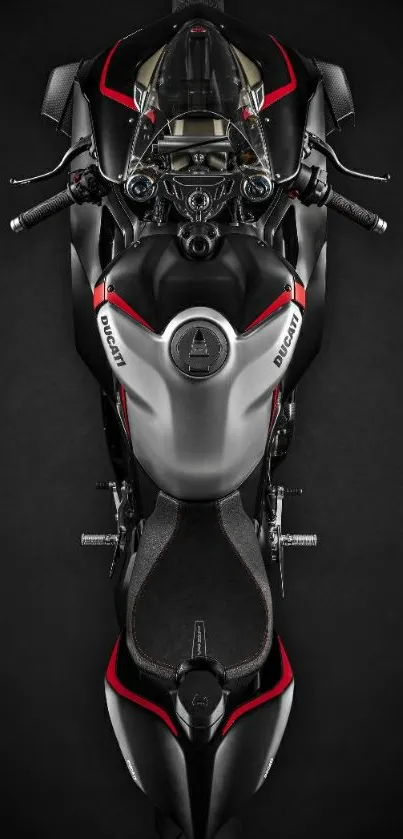 Top view of a sleek black motorcycle design.