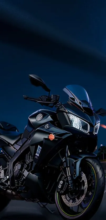 Sleek motorcycle parked at night under a vibrant, starry sky.