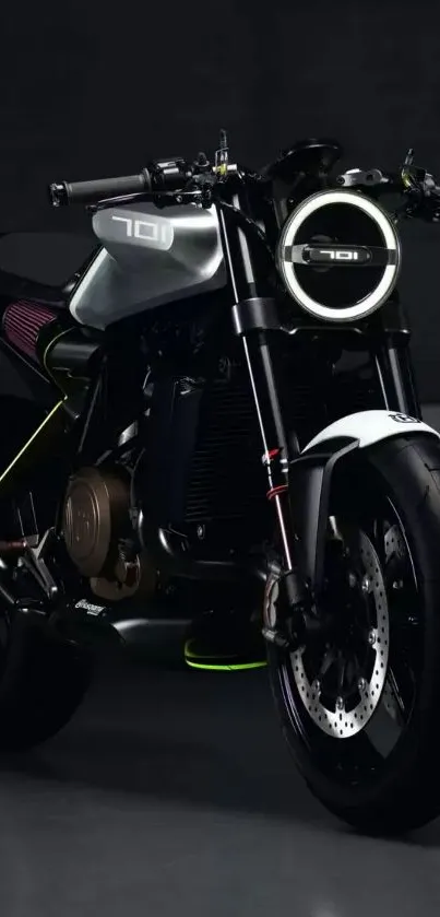 Sleek modern motorcycle with neon details on a dark background.