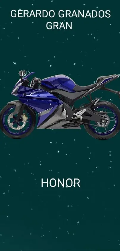 Blue motorcycle on starry deep green background wallpaper.