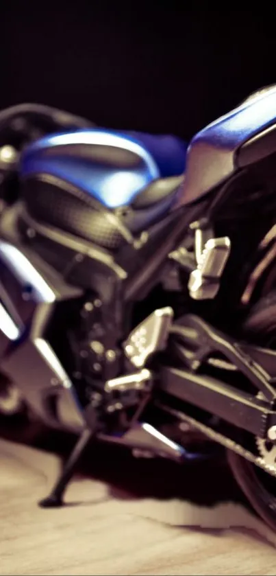 Sleek motorcycle in vibrant blue tones against a dynamic backdrop.