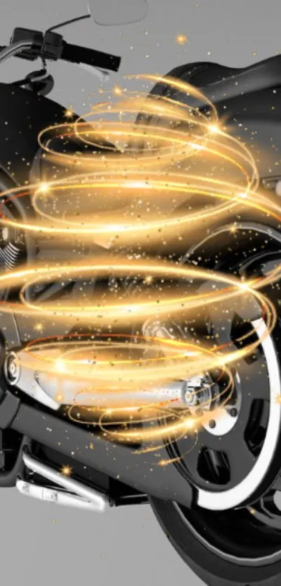 Motorcycle with golden spiral lights in black tone.