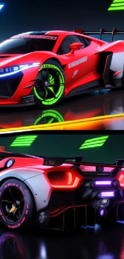 Futuristic neon sports car mobile wallpaper.