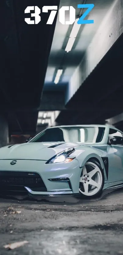 Sleek Nissan 370Z car in a dimly lit garage setting.