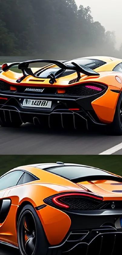 Sleek orange sports car on a racing track displaying speed and elegance.