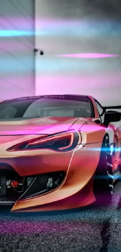 Orange sports car with sleek design in parking area.