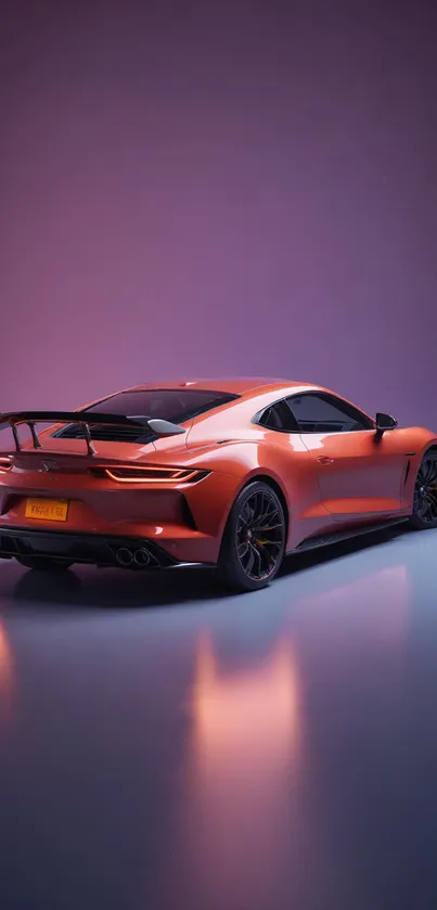 Sleek orange sports car with dynamic lighting as mobile wallpaper.