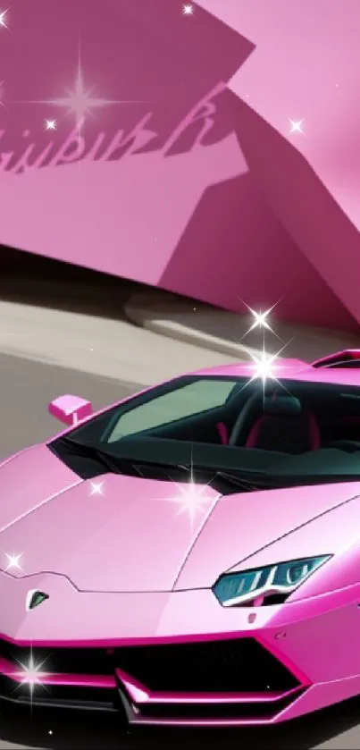 Stylish pink sports car on modern backdrop.