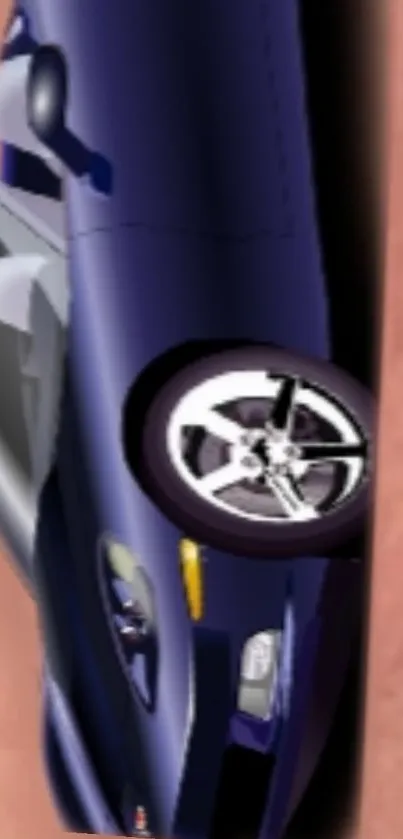 Purple car design with stylish wheels on a mobile wallpaper.