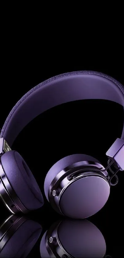 Sleek purple headphones on black background wallpaper.