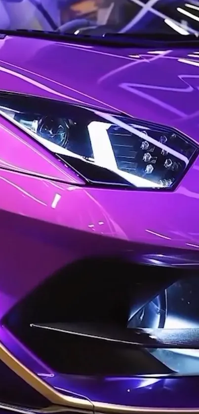 A sleek purple sports car with futuristic design features.