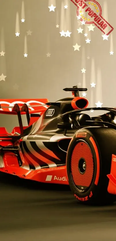 Sleek black and red race car wallpaper with dynamic design.