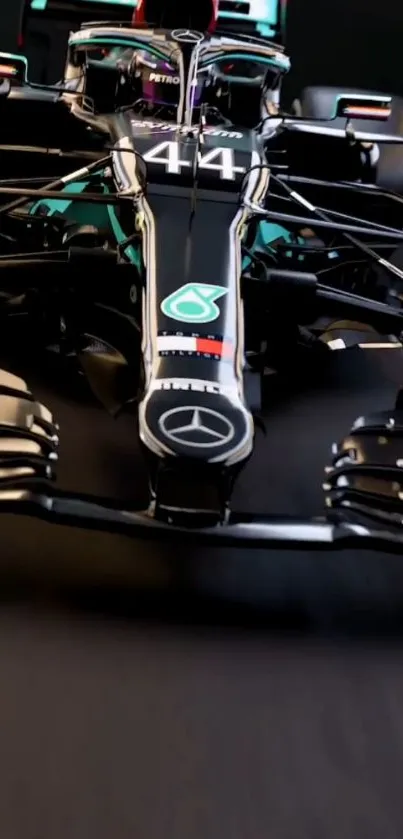 Sleek race car with a striking black design.