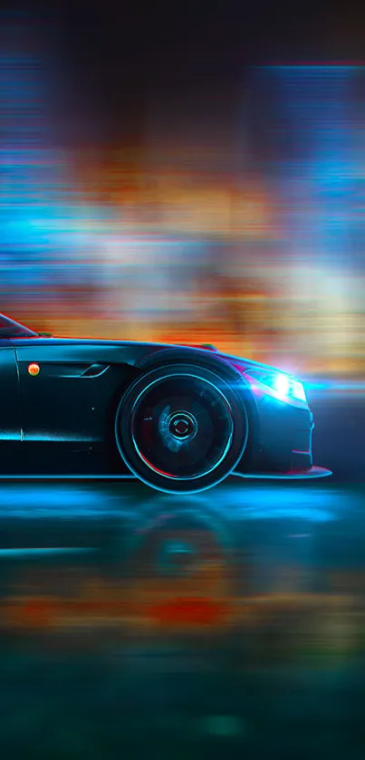 Dynamic racing car with vibrant colors and motion blur effect.