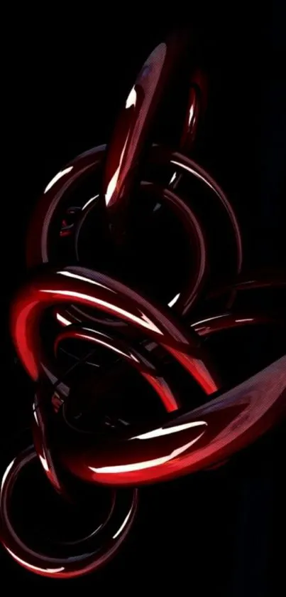 Red abstract design with curved shapes on a dark background.