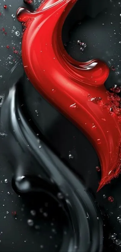 Red and black abstract wallpaper with fluid curves.