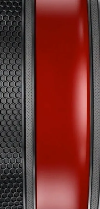 Red stripe with black hexagon textured pattern phone wallpaper.
