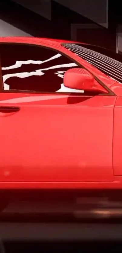 Sleek red car with modern design on display.