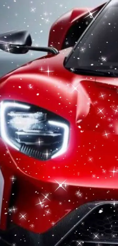 Red sports car with sparkling lights on a sleek design.