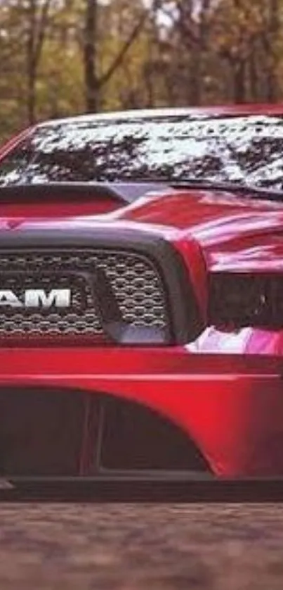 Dynamic red Dodge RAM truck mobile wallpaper with bold design.