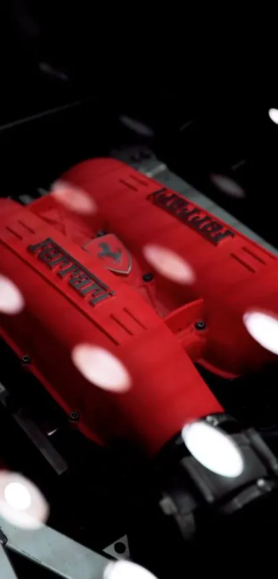 Red engine close-up with sleek design details.