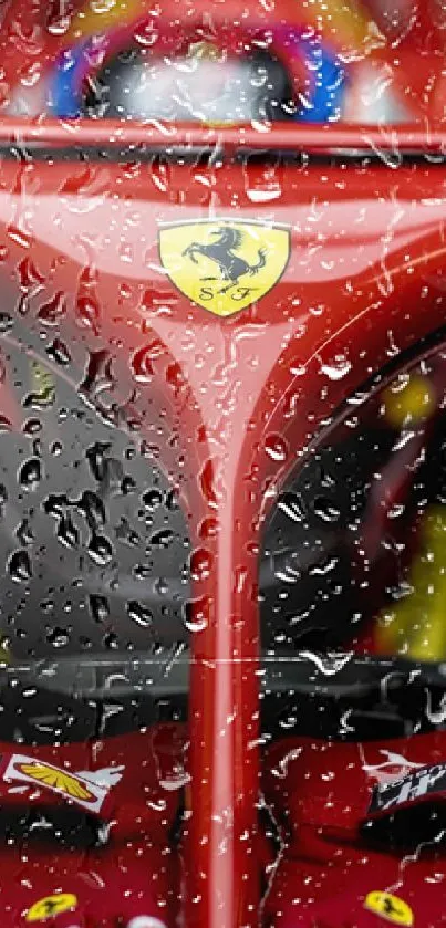 Red Ferrari Formula 1 car wallpaper with Prancing Horse logo.