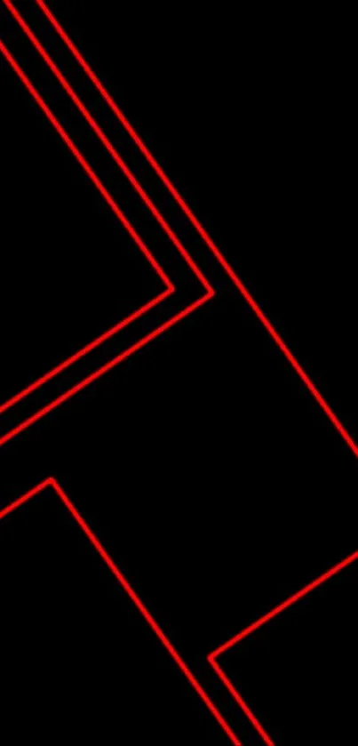 Mobile wallpaper with sleek red geometric lines on black background.