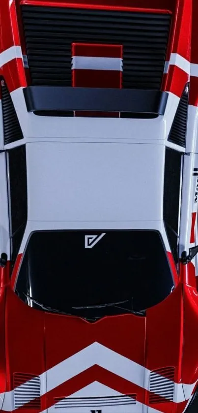 Top view of red sports car with bold design elements.