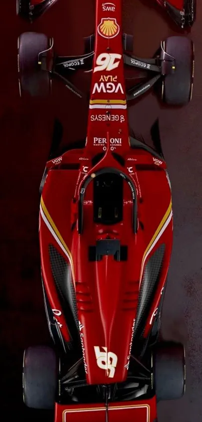 Bird's eye view of a red racing car on a mobile wallpaper.