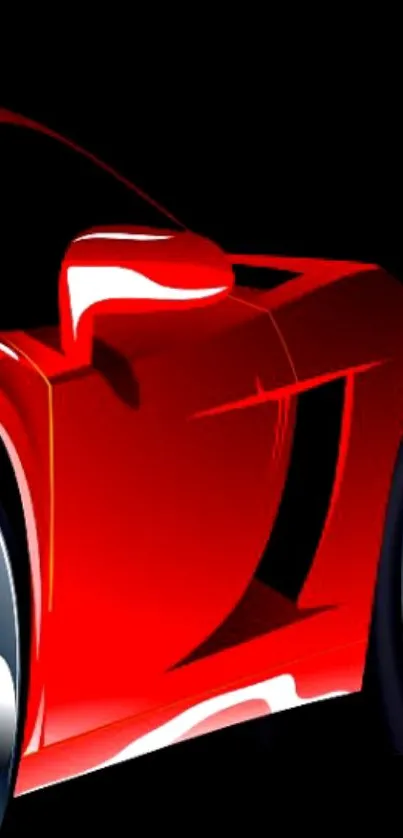 Vibrant red sports car on black background.