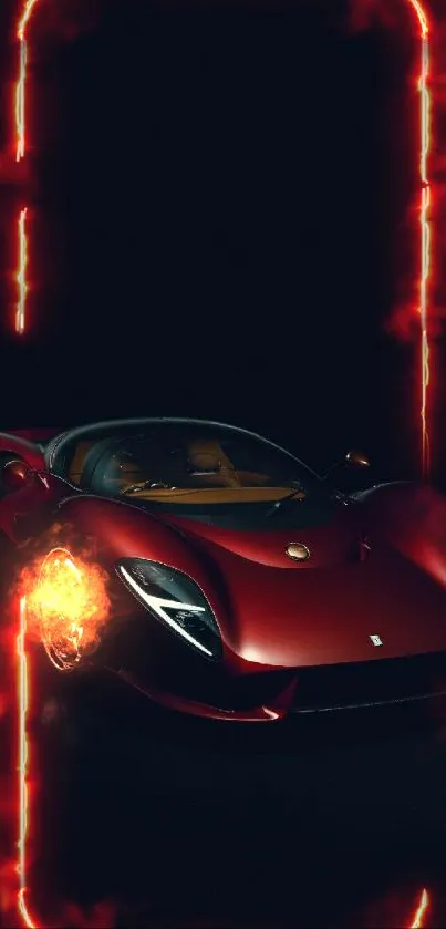 Sleek red sports car on a dark background.