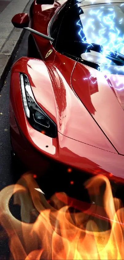 Sleek red sports car parked on the street, perfect for mobile wallpaper.