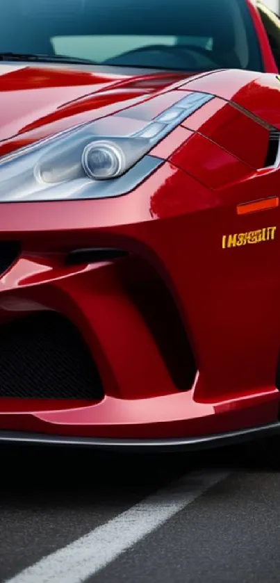 Close-up of a sleek red sports car design.