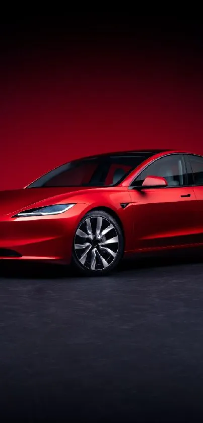 A sleek red sports car on a dark background mobile wallpaper.