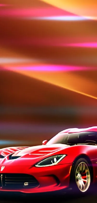 Sleek red sports car with blurred background.