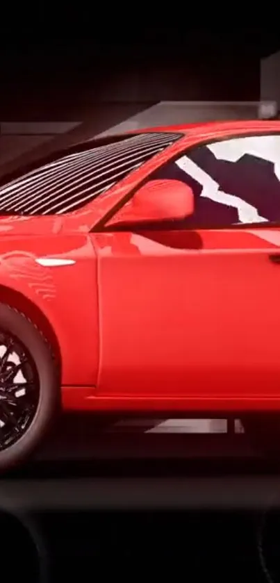 Sleek red sports car on a dark background.