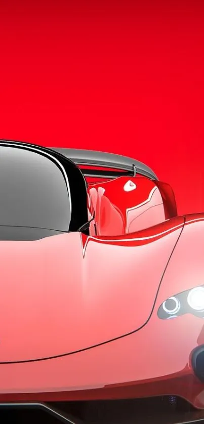 Sleek red sports car on vibrant background.