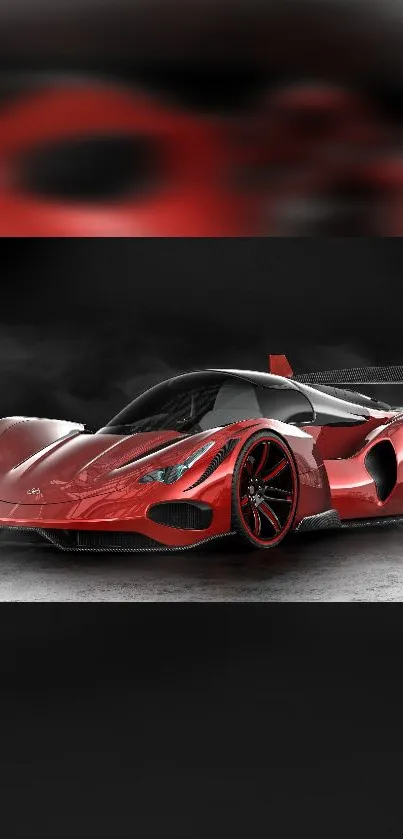 Sleek red sports car on a dark background.