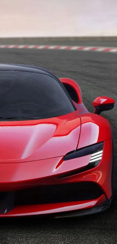 A sleek red sports car on a racing track