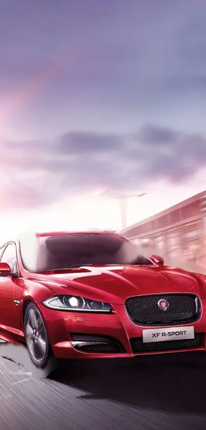 Vibrant mobile wallpaper featuring a red sports car in dynamic motion.