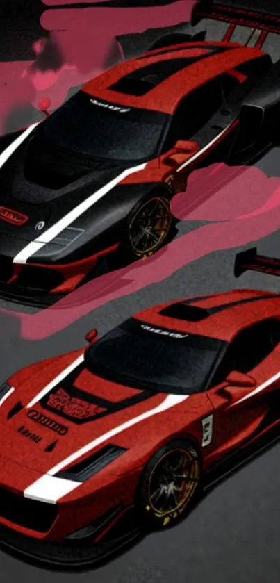 Sleek red sports cars with dynamic design on a dark background.