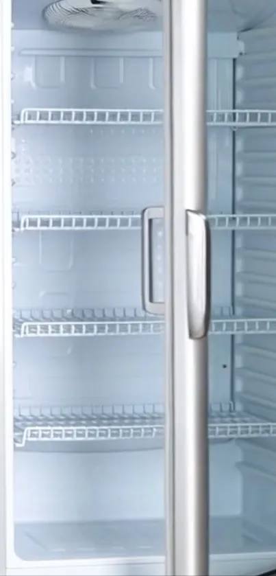 Modern refrigerator with metal shelves.